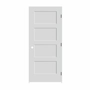 Codel Doors 30" x 80" x 1-3/8" Primed 4-Panel Equal Panel Interior Shaker 4-9/16" LH Prehung Door w/Mtt Blk Hngs 2668pri8444LH10B4916